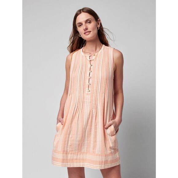 Faherty Isha Dress in Sepia Neutral Stripe, A32 - Picture 2 of 12